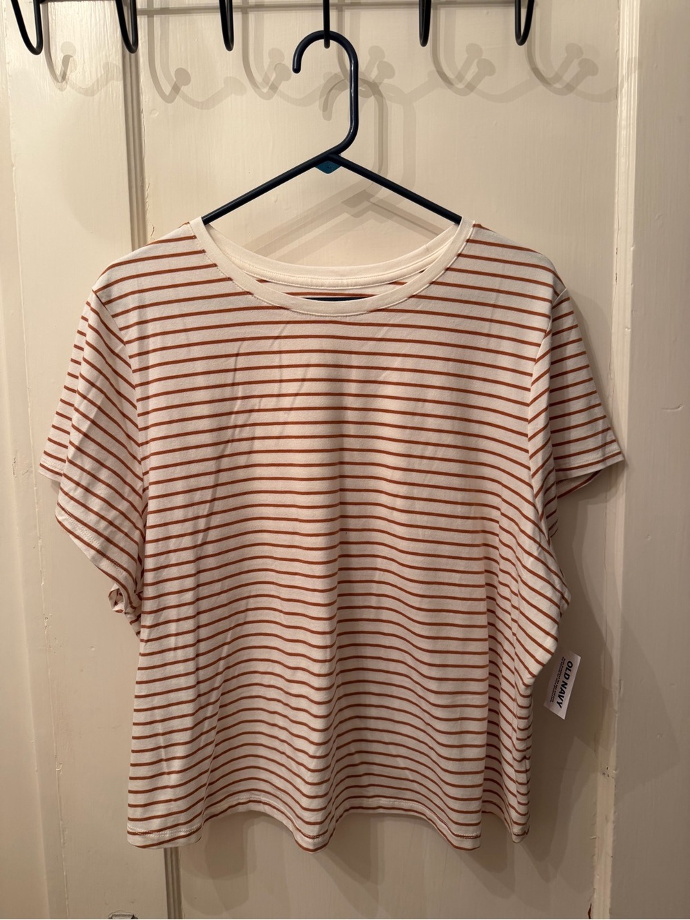 NWT Old Navy Striped Short Sleeve Tee - Cream with Rust Stripes